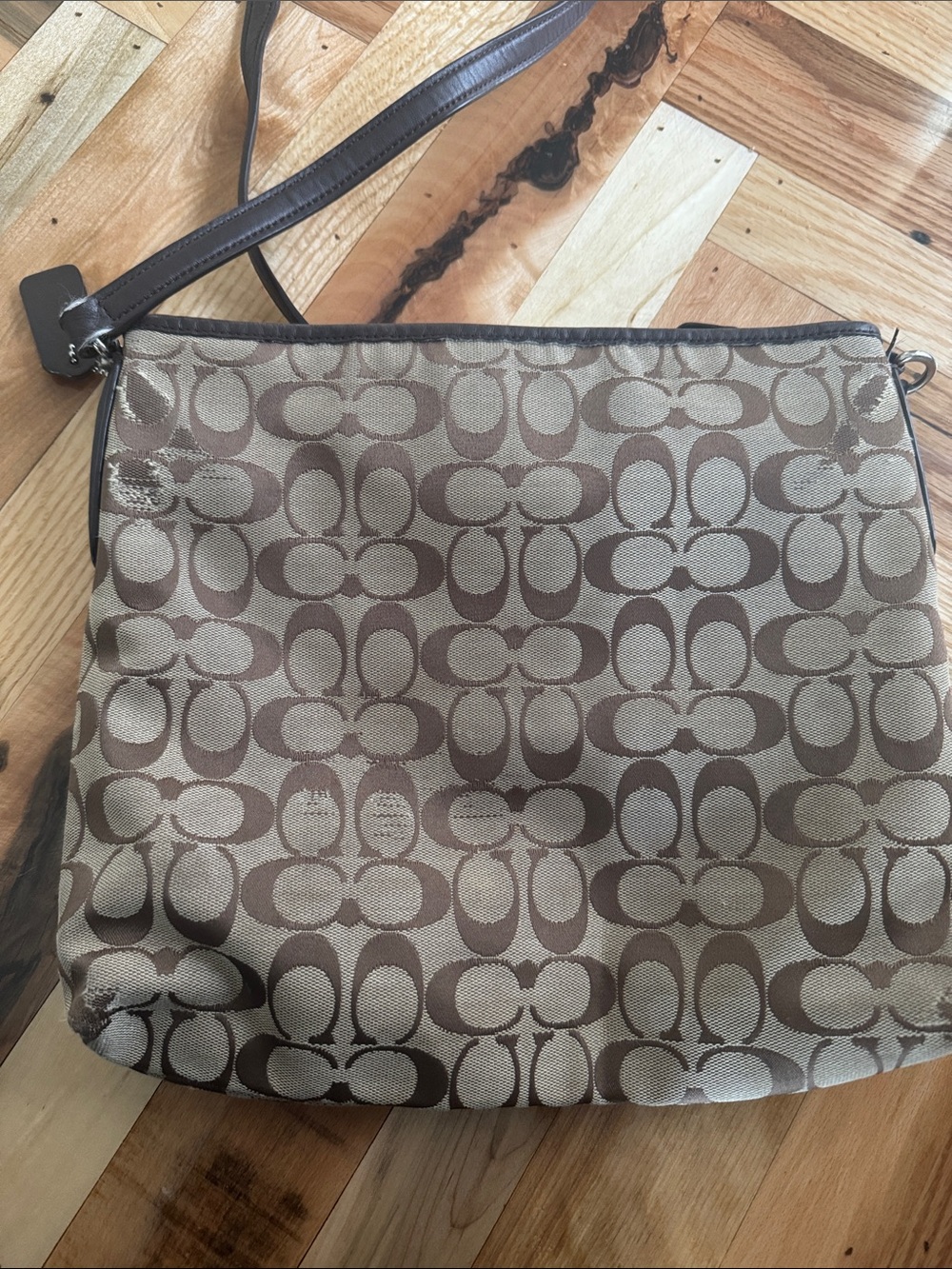 Coach Brown Signature Canvas Crossbody Bag with Dark Brown Trim - Picture 5 of 12